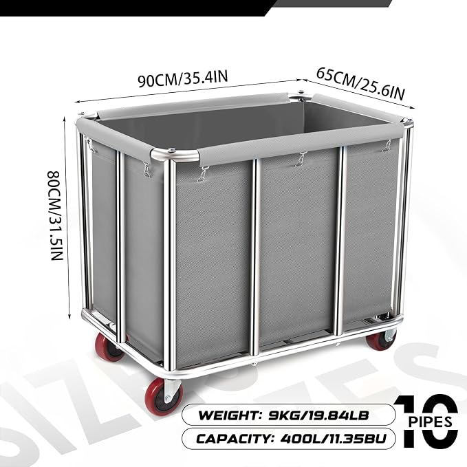 Commercial Laundry Cart on Wheels, 11.35 Bushels Large Laundry Roller, Heavy - Image 2