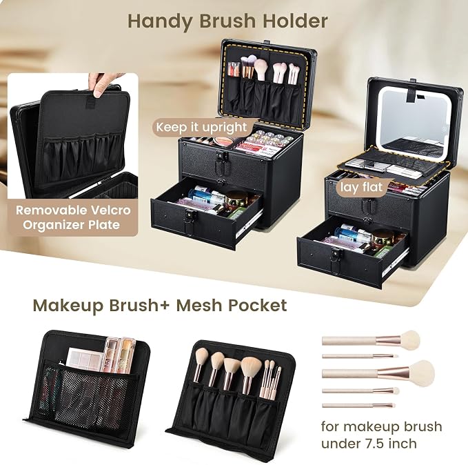 Makeup Case with Drawer, Detachable Lighted LED Mirror, Makeup Organizer Box - Image 2