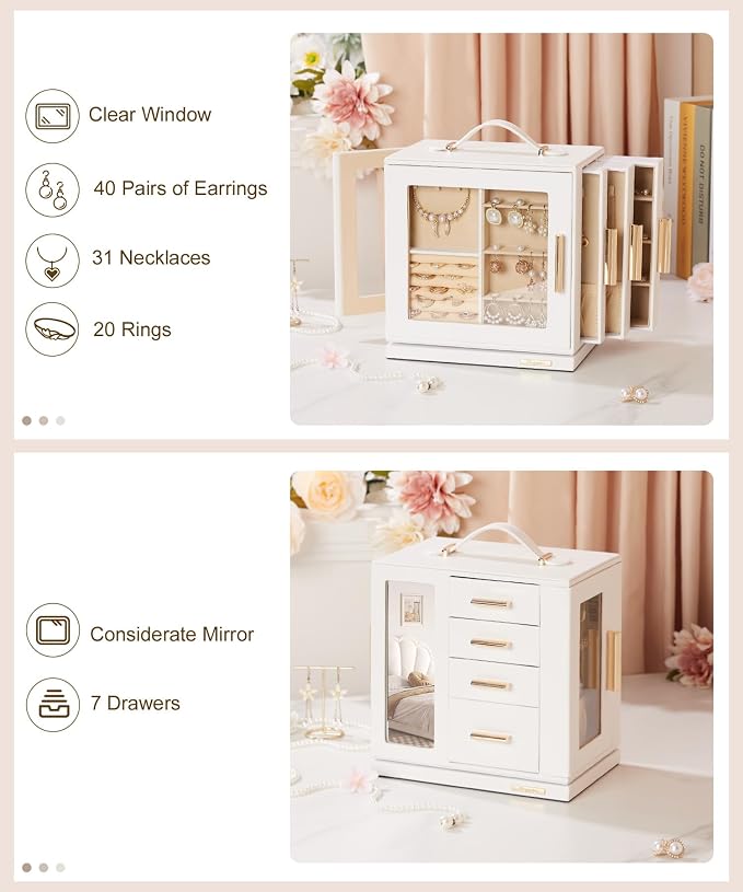 Homde Christmas Gifts Jewelry Box 360° Rotating, Necklace Earring Organizer - Image 4
