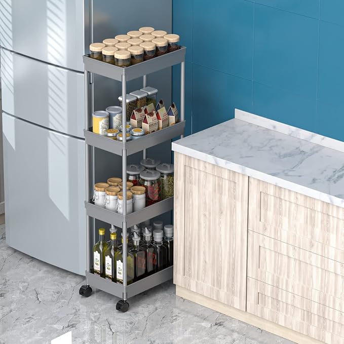 Sooyee 4 Tier Wide Storage Cart Mobile Shelving Unit Organizer Slide Out - Image 3