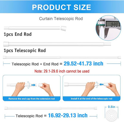 1 Pack Spring Loaded Tension Rod 17-41" Adjustable Curtain Rods No Drill - Image 2