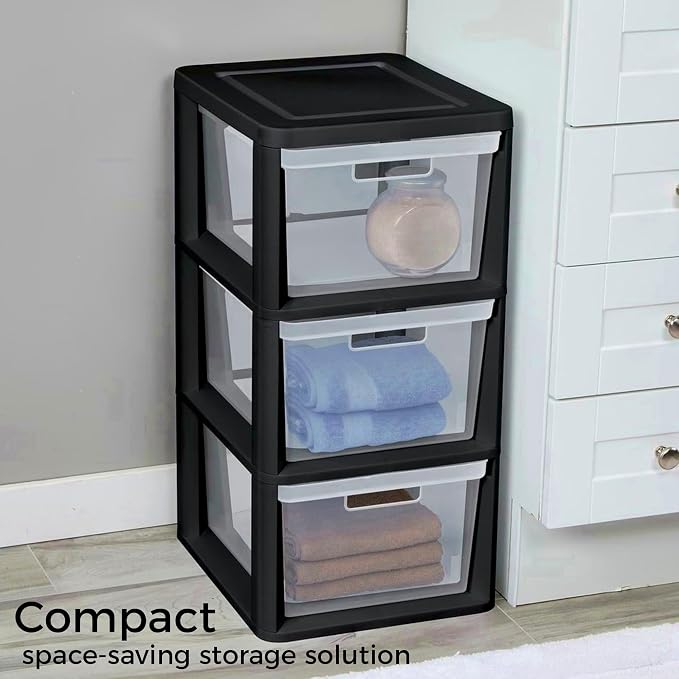 Plastic Storage Tower with 3 Clear Drawers, Removable Bins with Integrated - Image 5
