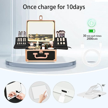 Makeup Case with Lighted Mirror, Makeup Box Organizer with Detachable LED Mirror - Image 4