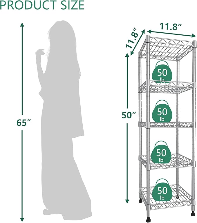 GIOTORENT 5 Tier Standing Shelving Metal Units, Adjustable Height Wire Shelf - Image 2