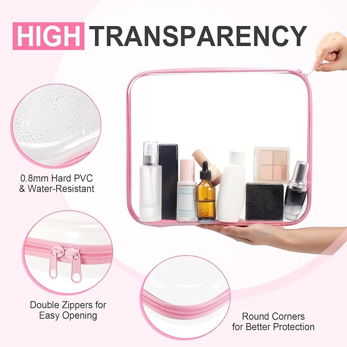 Hoolerry 4 Pcs Hard Clear Zipper Case Makeup Bags Plastic Pencil Pouch - Image 3