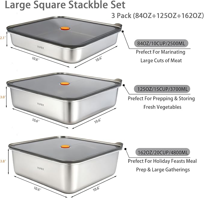 YUPER Stainless Steel Food Storage Containers, Large Meal Prep Container Sets - Image 2