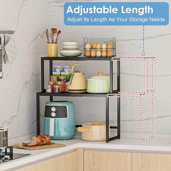 2 Pack Expandable Cabinet Countertop Shelves, Heavy Duty Metal Shelves - Image 4