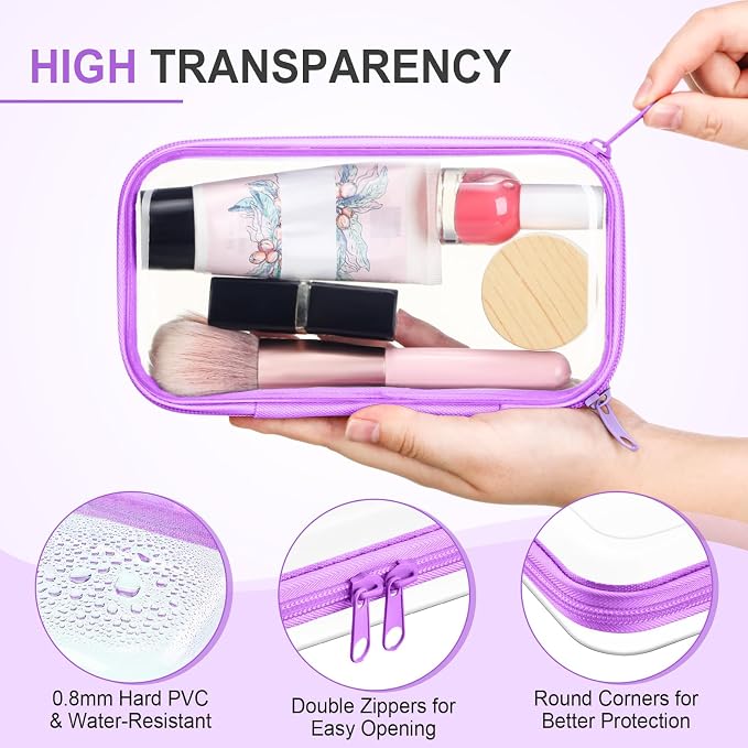 Sanwuta 6 Pcs Clear Hard Zipper Case Hard Plastic Zipper Pouches Transparent - Image 3