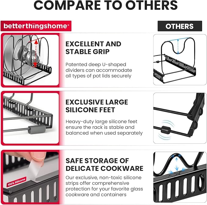 Better Things Home 12+ Expandable Pan and Pot Lid Organizer Rack - Image 5