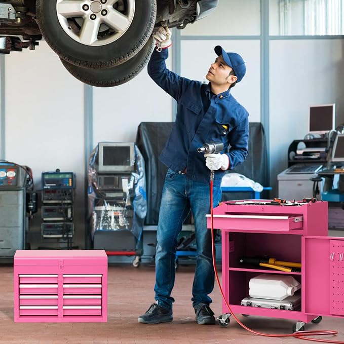 Goplus Pink Tool Chest, 5 Drawers Rolling Tool Cabinet w/Detachable Top Toolbox - Image 9