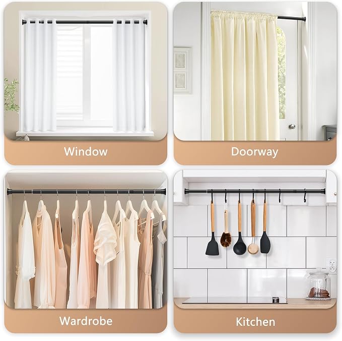 2PCS Black Tension Curtain Rods 23 to 46 Inch, Pressure Expandable Spring Rods - Image 5