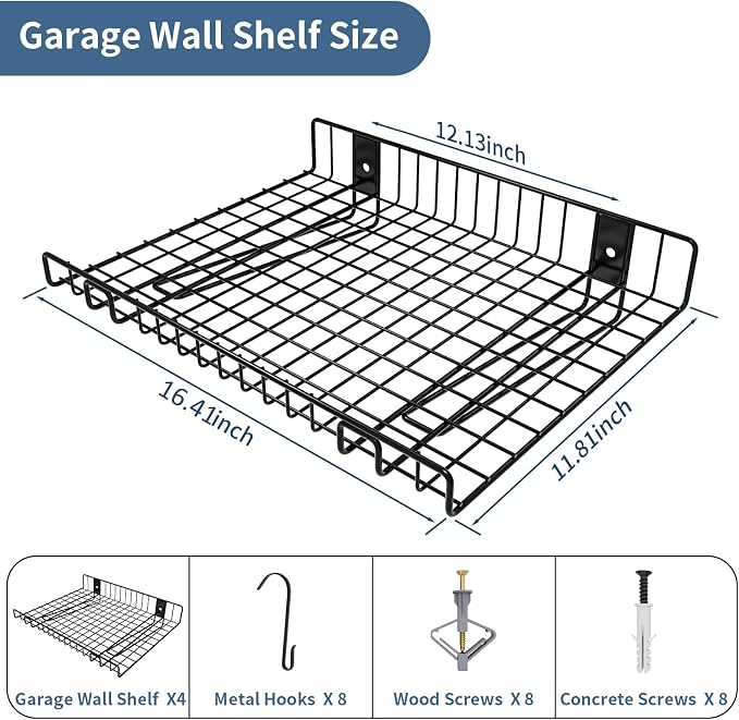 4 Pack Garage Wall Shelf, Wall Mounted Storage Shelves, Heavy Duty Metal Shelves - Image 3
