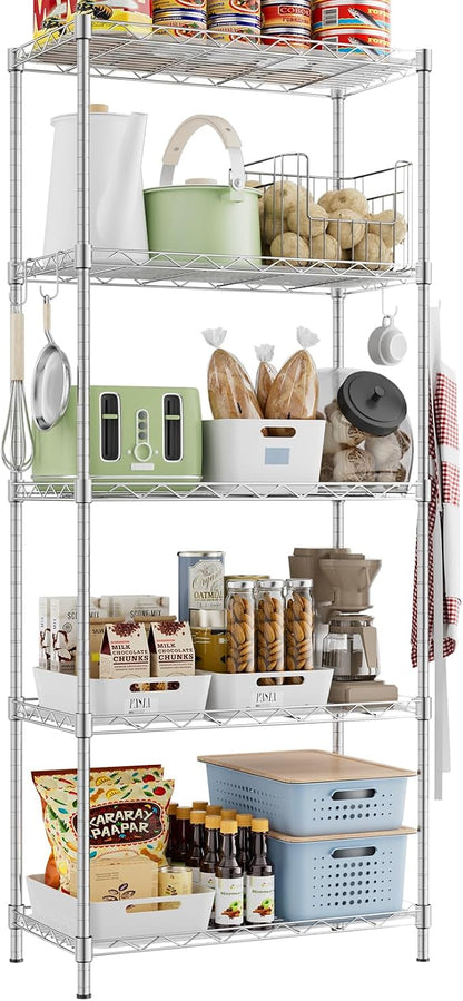 Storage Shelves, 21.3" W x 11.8" D x 58.5" H Wire Shelving Unit Loads 550LBS by ROOMTEC