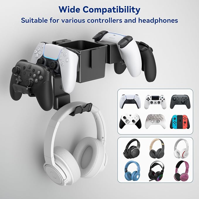KDD Controller Wall Mount & Headset Holder, Universal Gaming Organizer Stand - Image 4