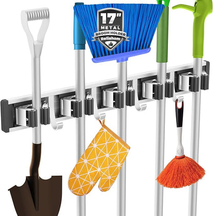 reliahom Broom Holder Wall Mount Mop Hanger Tools organizer 5Racks 4Hooks | by reliahom