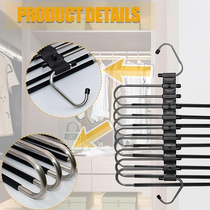 2Pack 9 Layers Foldable Pants Hangers Space Saving Trouser Hanger - Image 7