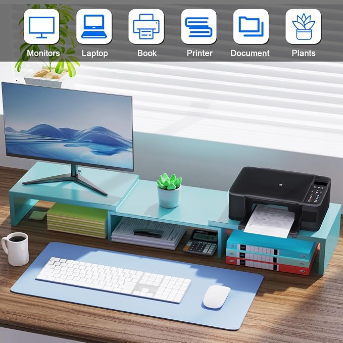 Dual Monitor Stand for Desk, Metal Computer Stand, Desk Shelf Riser, Desktop - Image 3