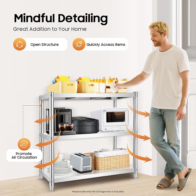 3 Tier Stainless Steel Shelves Heavy Duty Storage Rack Adjustable Kitchen - Image 5