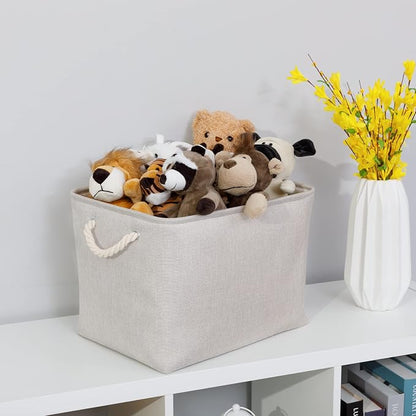 Bidtakay Large Fabric Storage Bins Beige Linen Closet Organizers Set of 2 - Image 5