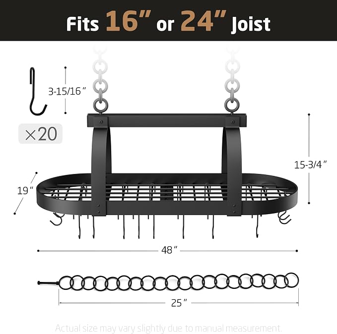 KES 48 Inch Large Hanging Pot Rack, Heavy Duty Oval Pot and Pan Hanging Rack - Image 7