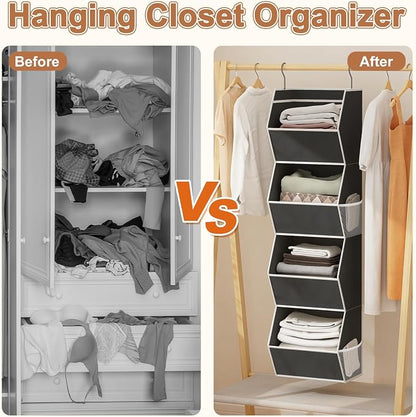 Hanging Closet Organizer Bins for Closet Organization Storage 4 Shelf Black - Image 6
