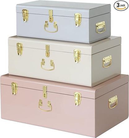 Vixdonos Decorative Box Set of 3 Metal Trunks Chest by Vixdonos