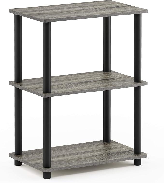 Furinno Turn-N-Tube No Tool 3-Tier Storage Shelf, French Oak Grey/Black - Image 4