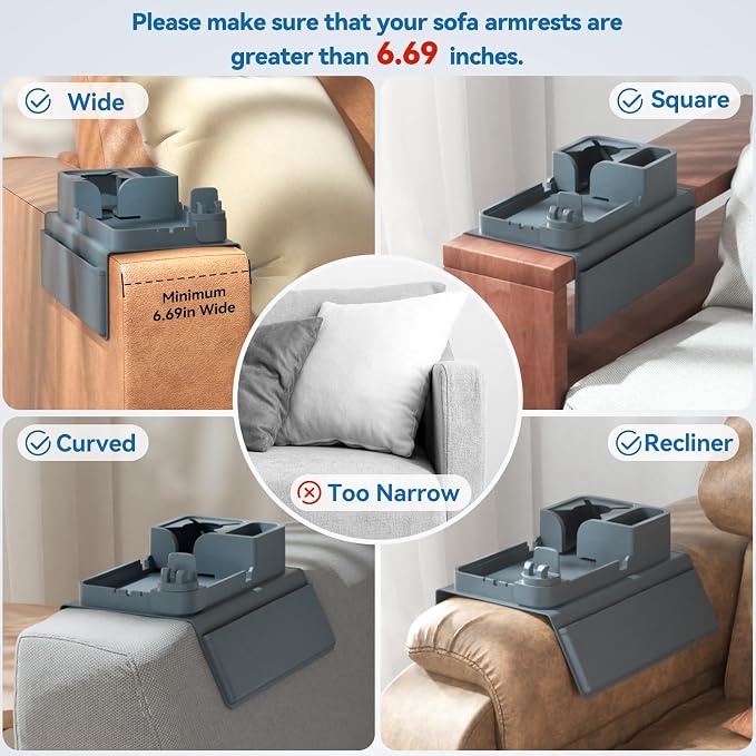Couch Arm Cup Holder CLESOO Couch Arm Tray Anti-Slip Couch Cup Holder Silicone - Image 2