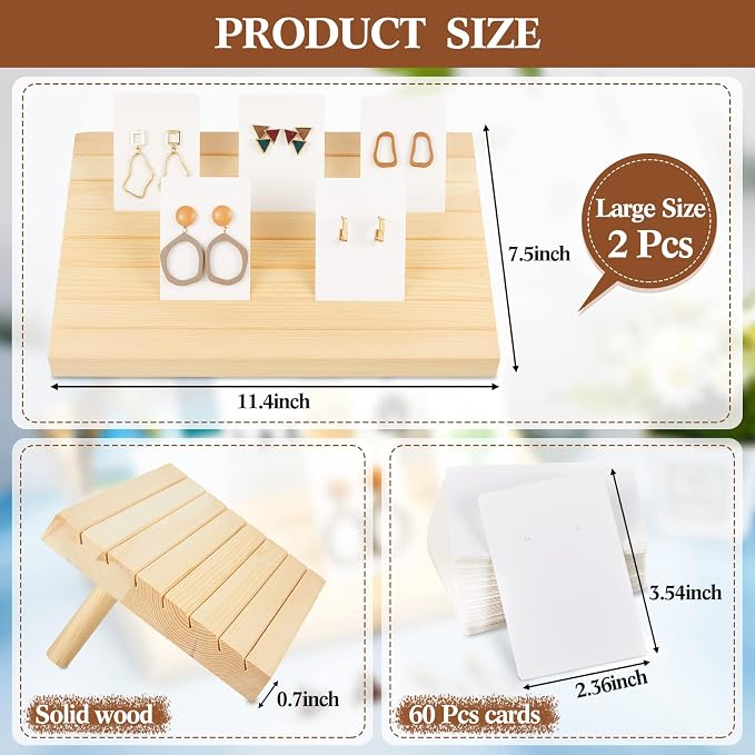 Marsui 62 Pcs Wood Earring Display Stand Earring Card Display 2 Sets of Holder - Image 2