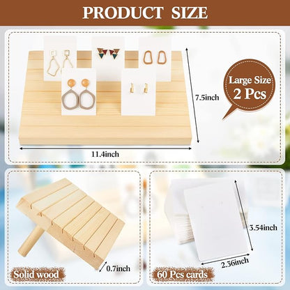 Marsui 62 Pcs Wood Earring Display Stand Earring Card Display 2 Sets of Holder - Image 2