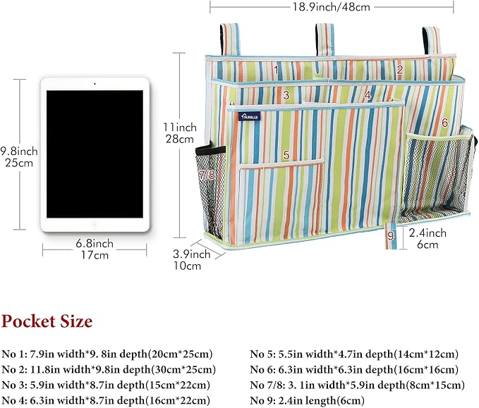 Surblue Bedside Caddy Hanging Bed Organizer Storage Bag Pocket - Image 5