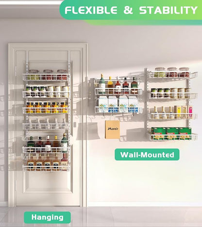 Mefirt Over The Door Pantry Organizer, Wall Mount Spice Rack 6-Tier White | - Image 6