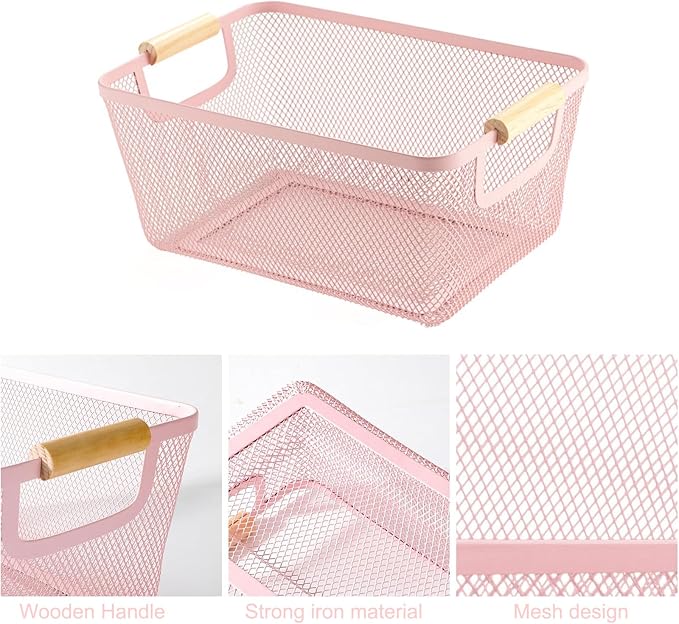AJIODA Metal Mesh Steel Basket, Medium Wire Storage Organizer Basket - Image 3