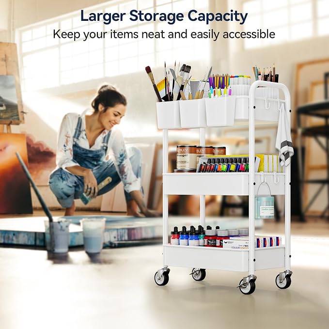 YASONIC Metal 3 Tier Rolling Cart - Image 4