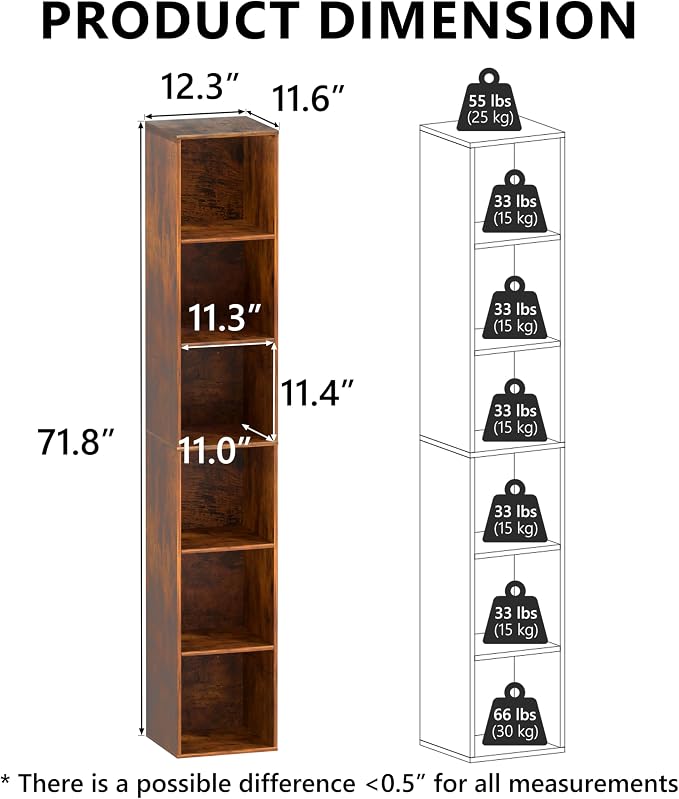 6 Cube Storage Organizer, 6 Tier Cube Low Bookcase Freestanding Storage Display - Image 3