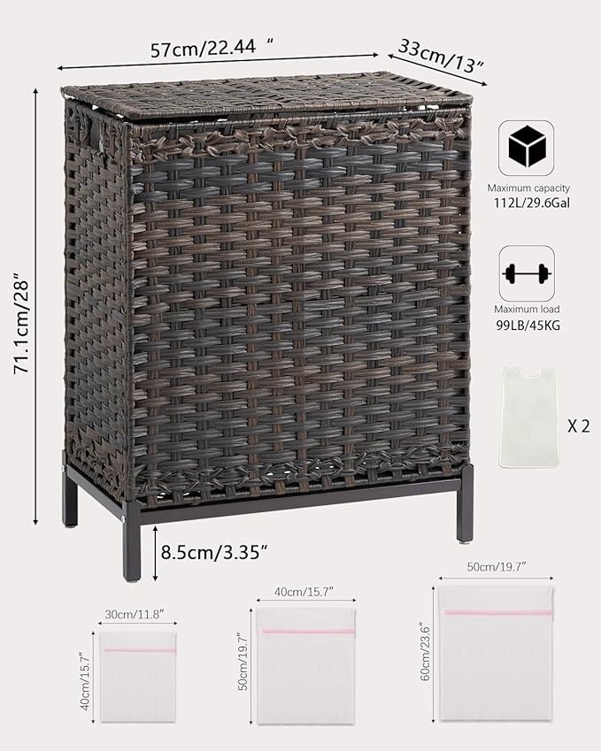 SETVSON Laundry Hamper with Lid, 112 L Handwoven Rattan Wicker Laundry Basket - Image 5