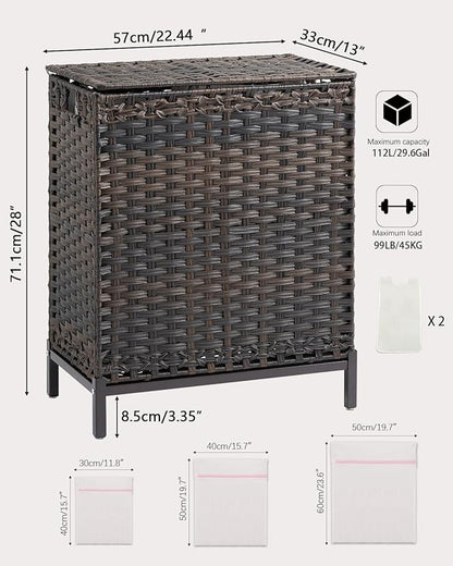 SETVSON Laundry Hamper with Lid, 112 L Handwoven Rattan Wicker Laundry Basket - Image 5