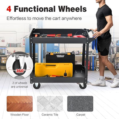Goplus 2-Tier Utility Cart, Heavy Duty Commercial Service Tool Cart w/Handle - Image 4