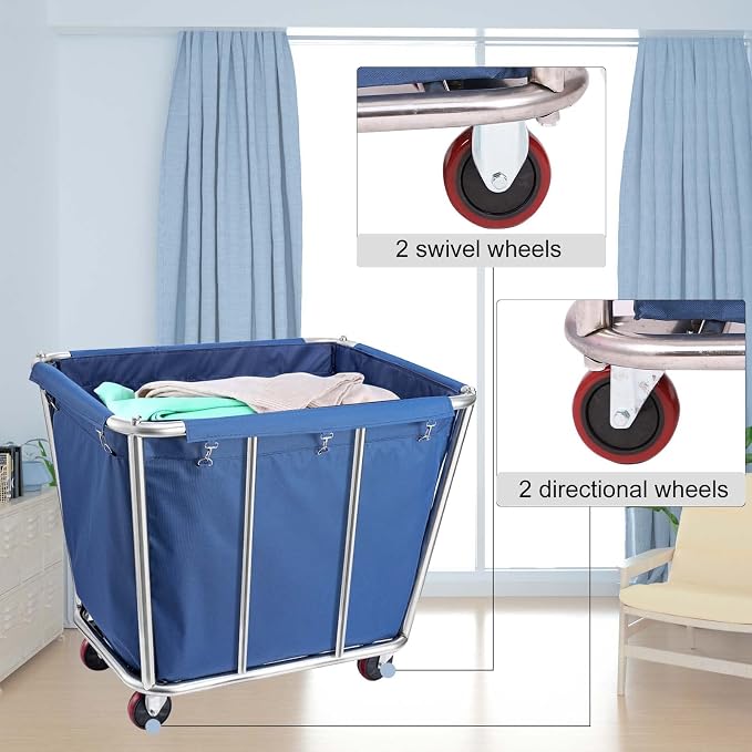 Laundry Cart Commercial/Home, 10 Bushels Heavy Duty Large Stainless Steel - Image 2