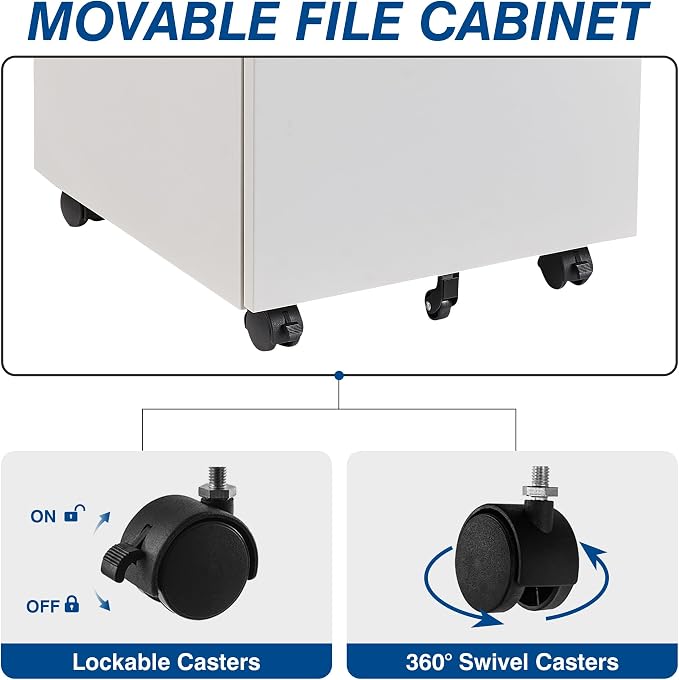 3 Drawer Vertical File Cabinets, Mobile Filling Cabinet - Image 6