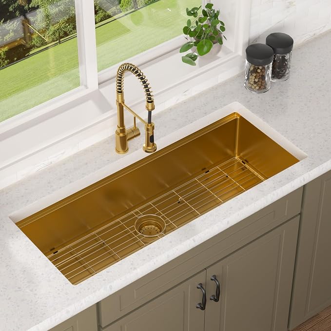 Lordear Luxury 45 Inch Kitchen SInk Gold Undermount Kitchen Sink Large Ledge - Image 3