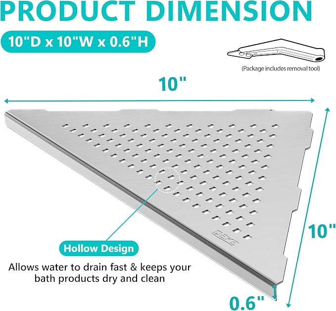 Qeke Corner Shower Shelves, 10” Recessed Tile Shower Shelf Brushed Nickel - Image 2