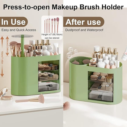DASITON Makeup Organizer with 3 Drawers, Automatic Lifting Makeup Brush Holder - Image 4