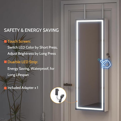 LVSOMT LED Mirror Jewelry Cabinet, Wall/Door Mount Jewelry Armoire Organizer - Image 8