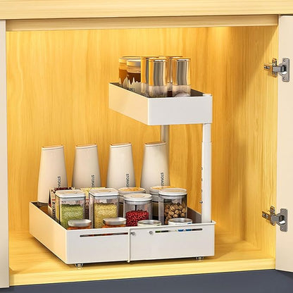 Under Sink Organiser, 2 Tier Pull Out Cabinet Organiser, Height Adjustable Out - Image 7