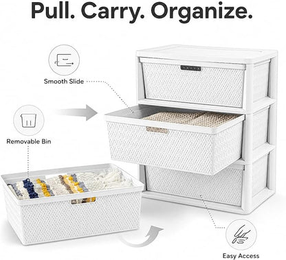 Wide 3-Drawer Decorative Organizer Chest, Ergonomic Pull Handles, Opaque Bins - Image 6