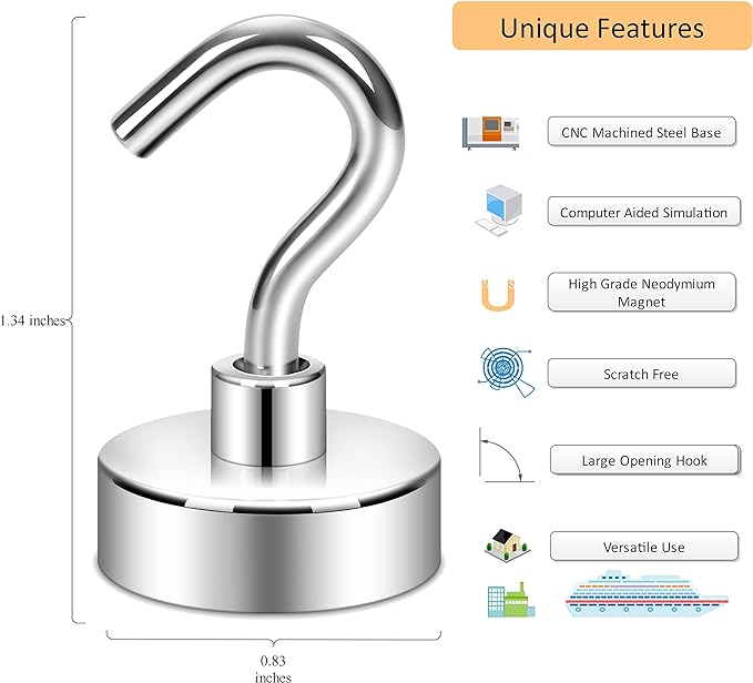 Neosmuk Magnetic Hooks, Heavy Duty 40lb+ Strong Magnet Hook - Image 2