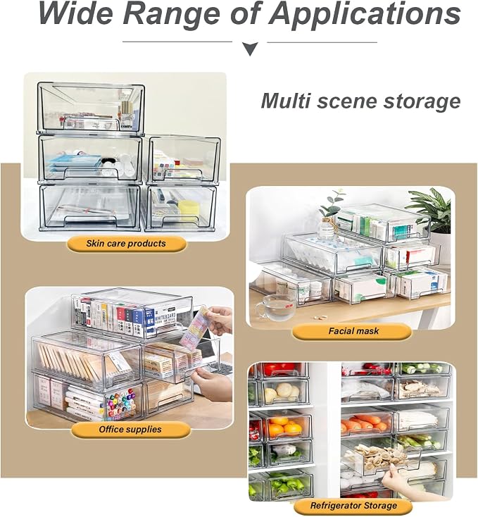 Stackable storage drawers, refrigerator, office desktop, pantry and shelves - Image 3