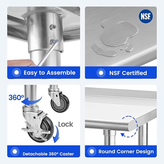 Hally Stainless Steel Table for Prep & Work 24 x 30 Inches - Image 5