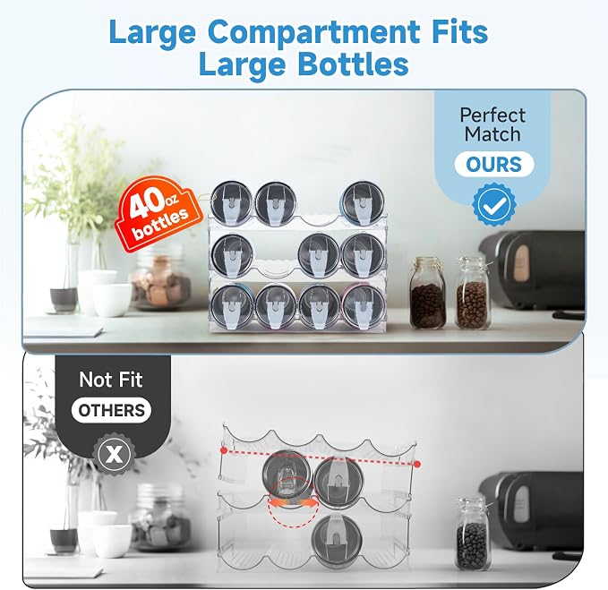 Large Compartment Water Bottle Organizer Rack, 3 Pack Stackable Tumbler Storage - Image 2